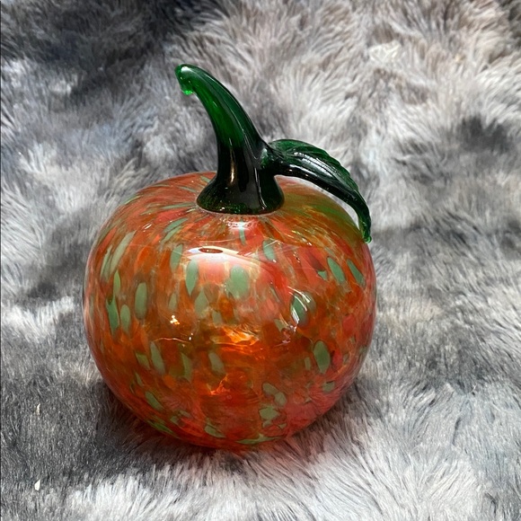 Handblown Orange Glass Pumpkin with Green Stem - Home Art - Picture 4 of 16
